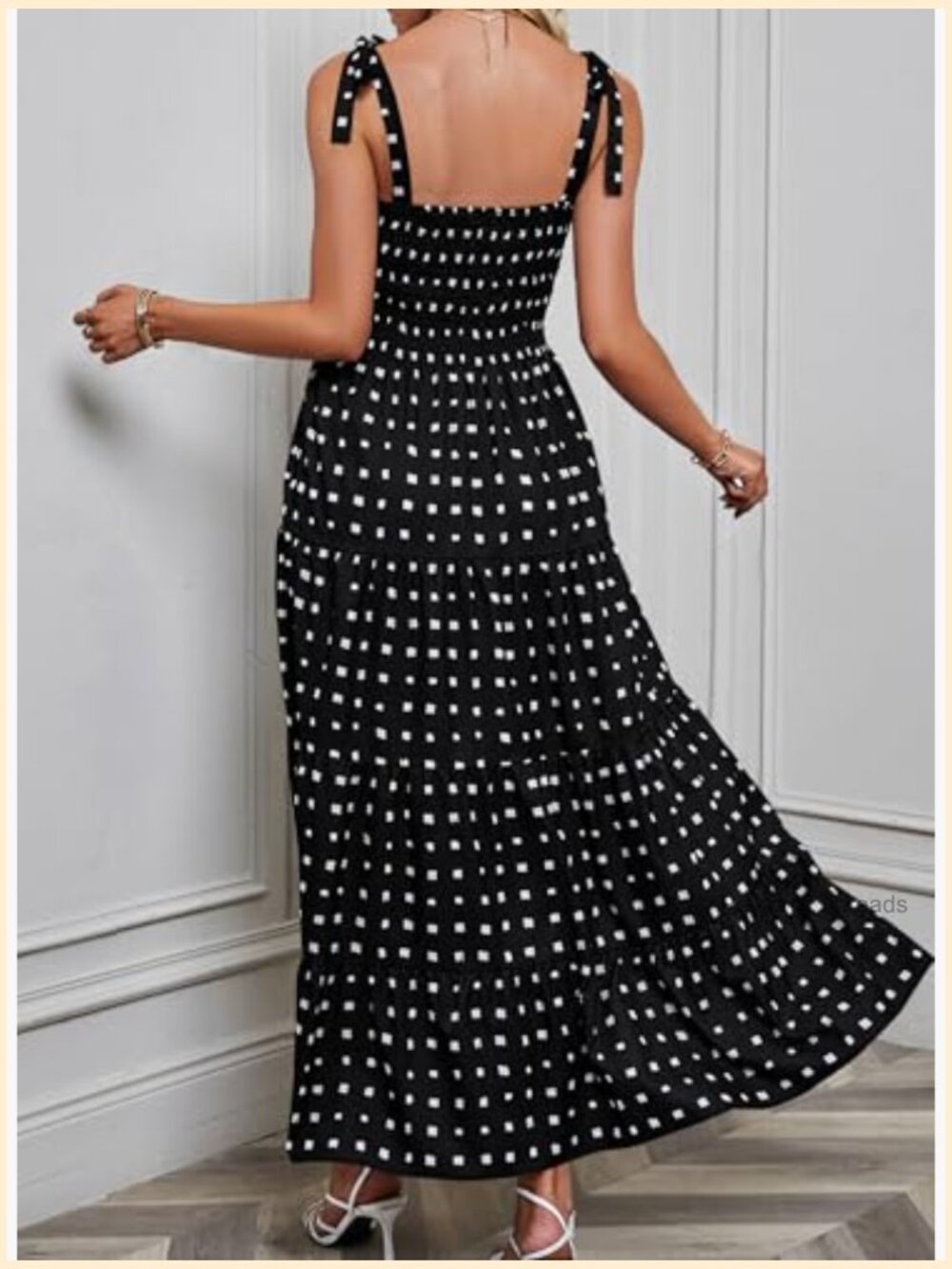 Long Strappy Tie Shoulders Flowy A-Line Maxi Tiered Beach Sundress - Picture 2 of 7